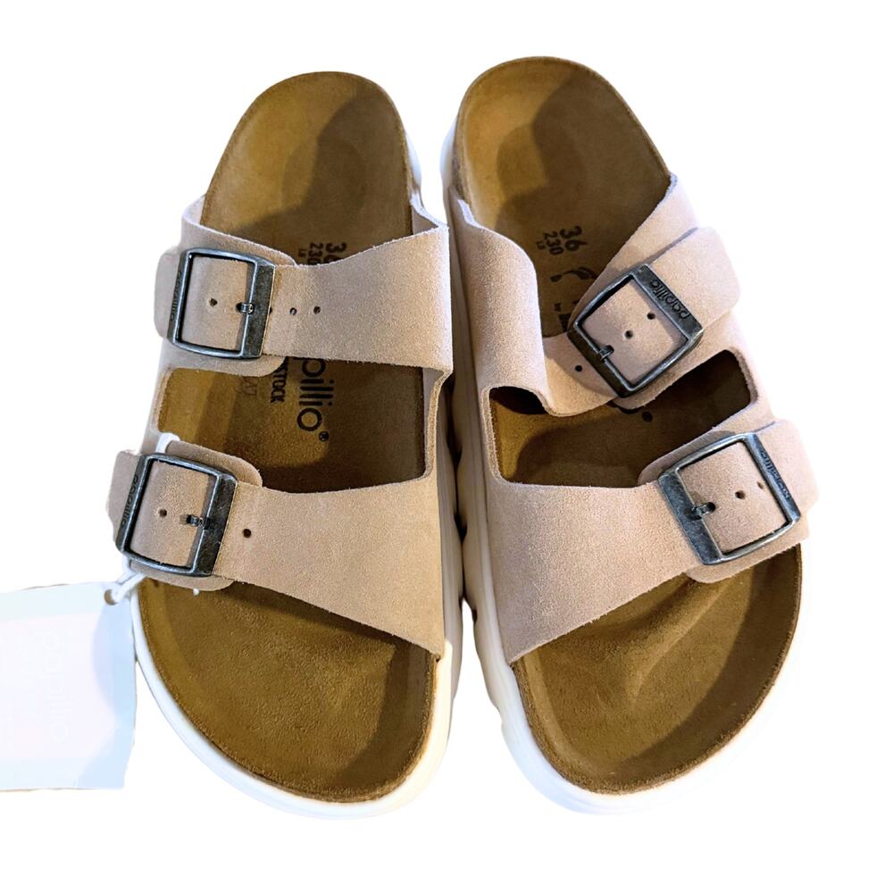 Birkenstock Papillio Arizona Chunky Suede Leather Warm Sand Sandals Sz 36 EU New